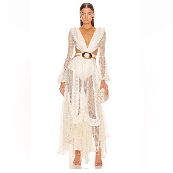 Patbo Fringe & Mesh Cutout Maxi Dress in Ivory - Picture 3 of 13